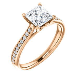 Cubic Zirconia Engagement Ring- The Luci Swan (Customizable Decorative-Pronged Princess Cut with Pavé Band)