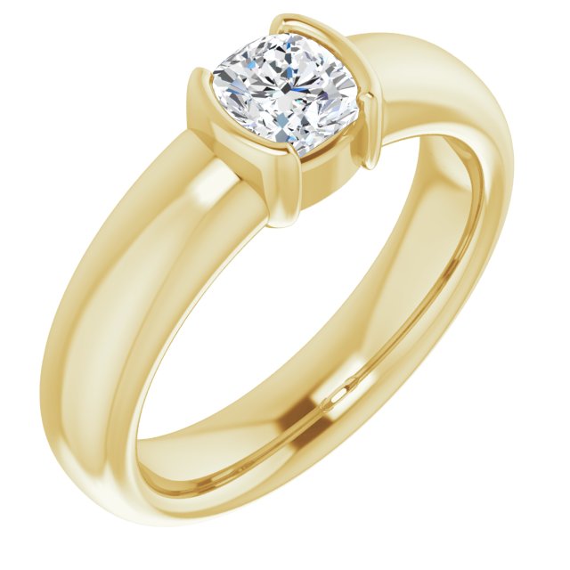 10K Yellow Gold Customizable Bezel-set Cushion Cut Solitaire with Thick Band