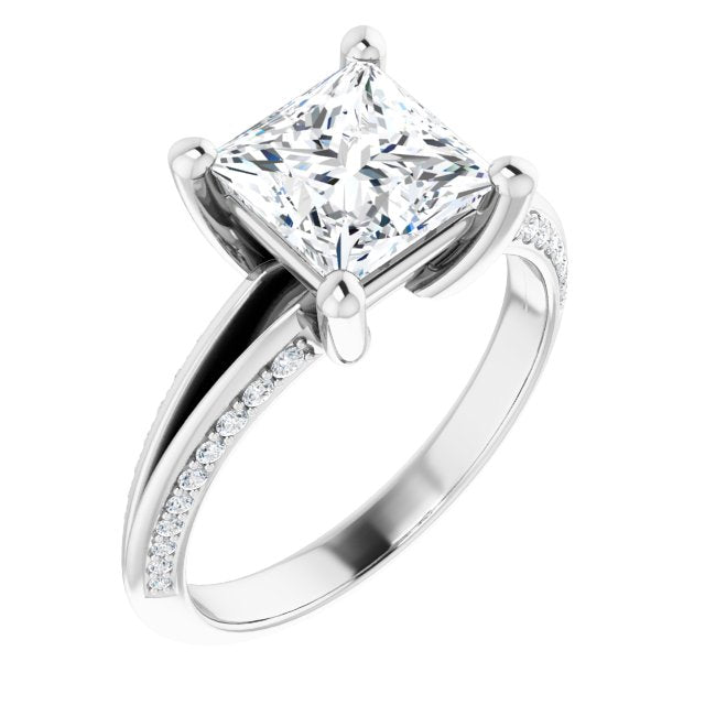 10K White Gold Customizable Princess/Square Cut Center with 4-sided-Accents Knife-Edged Split-Band