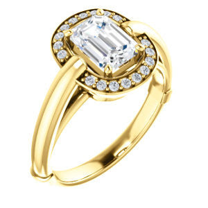 Cubic Zirconia Engagement Ring- The Kady (Customizable Cathedral-set Emerald Cut with Semi-Halo)