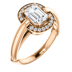 Cubic Zirconia Engagement Ring- The Kady (Customizable Cathedral-set Emerald Cut with Semi-Halo)