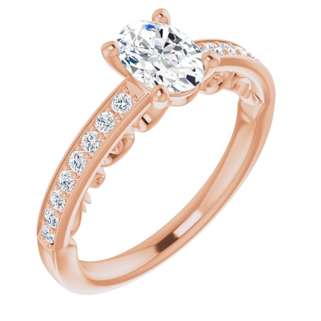 10K Rose Gold Customizable Oval Cut Design featuring 3-Sided Infinity Trellis and Round-Channel Accented Band