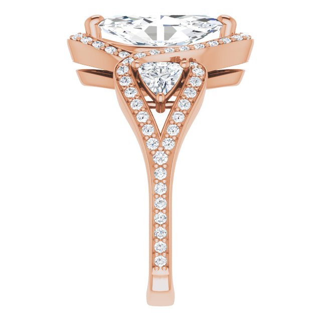 Cubic Zirconia Engagement Ring- The Ana Miranda (Customizable Marquise Cut Center with Twin Trillion Accents, Twisting Shared Prong Split Band, and Halo)