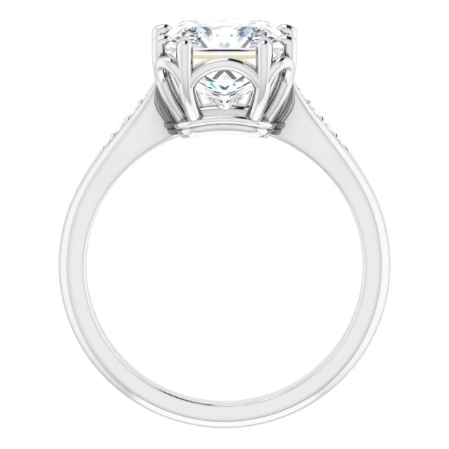 Cubic Zirconia Engagement Ring- The Sandhya (Customizable 9-stone Princess/Square Cut Design with 8-prong Decorative Basket & Round Cut Side Stones)