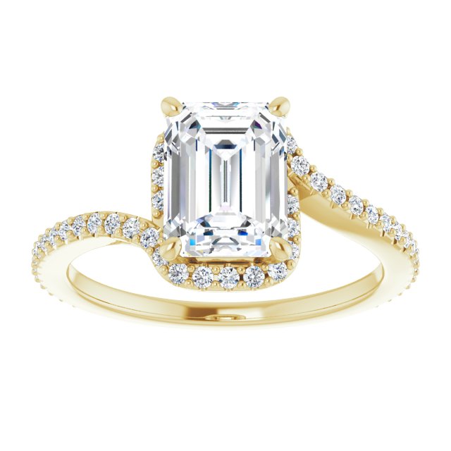 Cubic Zirconia Engagement Ring- The Essence (Customizable Artisan Emerald Cut Design with Thin, Accented Bypass Band)