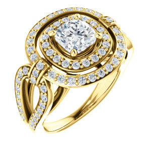 Cubic Zirconia Engagement Ring- The Jill (Cushion Cut Double Halo with Ultrawide Split-Pavé Band)