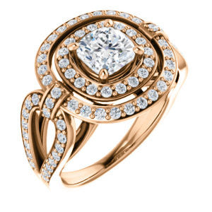 Cubic Zirconia Engagement Ring- The Jill (Cushion Cut Double Halo with Ultrawide Split-Pavé Band)