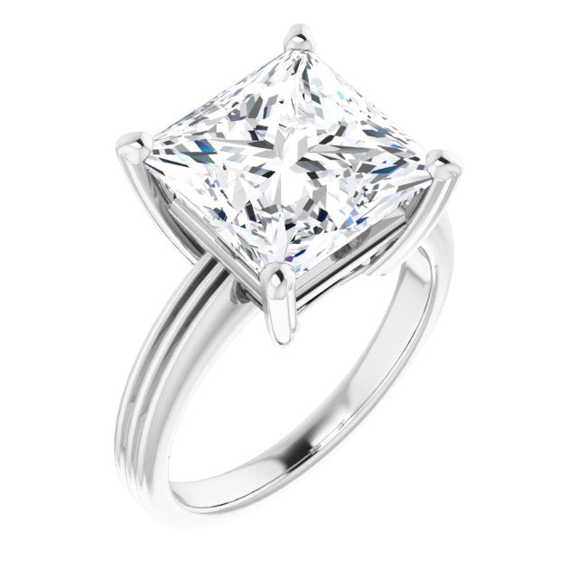 10K White Gold Customizable Princess/Square Cut Solitaire with Double-Grooved Band