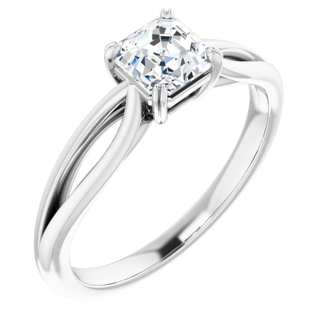 10K White Gold Customizable Asscher Cut Solitaire with Wide-Split Band
