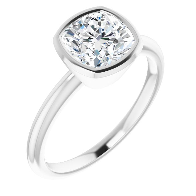 Cubic Zirconia Engagement Ring- The Aeriol (Customizable Bezel-set Cushion Cut Solitaire with Thin Band)