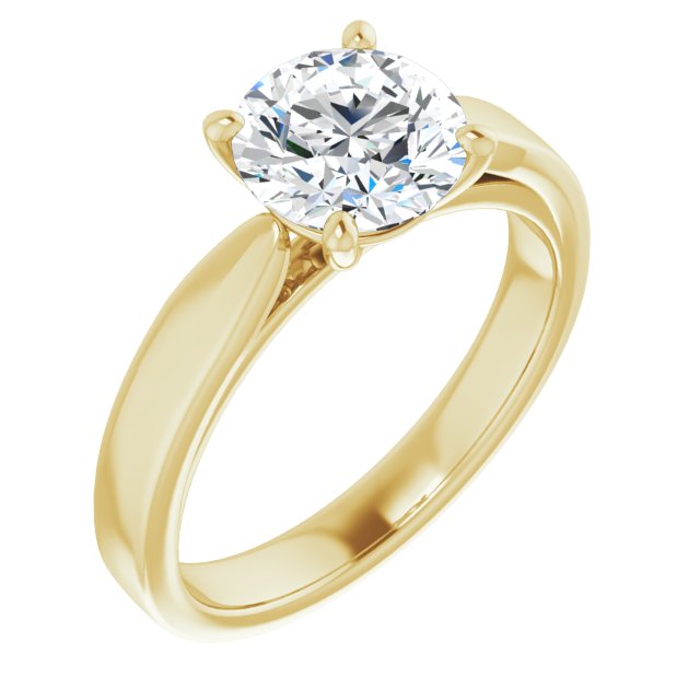 10K Yellow Gold Customizable Round Cut Cathedral Solitaire with Wide Tapered Band