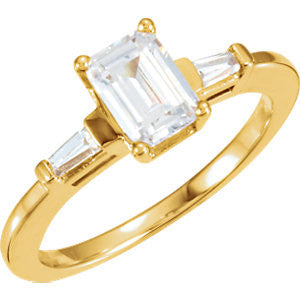 Cubic Zirconia Engagement Ring- The Isabella (Emerald Cut 3-stone with Tapered Baguette Channel Accents)