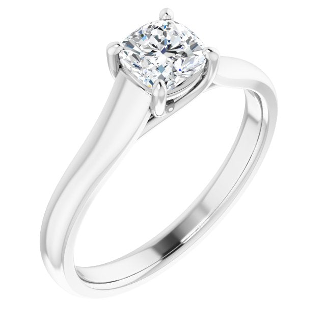 10K White Gold Customizable Cushion Cut Cathedral-Prong Solitaire with Decorative X Trellis