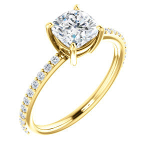 Cubic Zirconia Engagement Ring- The Delilah (Customizable Cushion Cut Petite Style with 3/4 Pavé  Band)