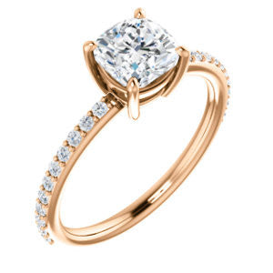 Cubic Zirconia Engagement Ring- The Delilah (Customizable Cushion Cut Petite Style with 3/4 Pavé  Band)