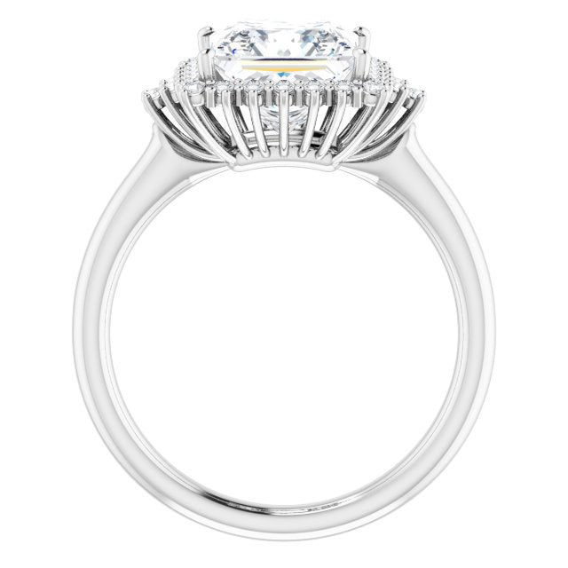 Cubic Zirconia Engagement Ring- The Winter (Customizable Princess/Square Cut Cathedral-Halo Design with Tri-Cluster Round Accents)