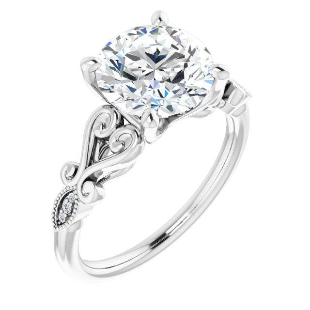 14K White Gold Customizable 7-stone Design with Round Cut Center Plus Sculptural Band and Filigree