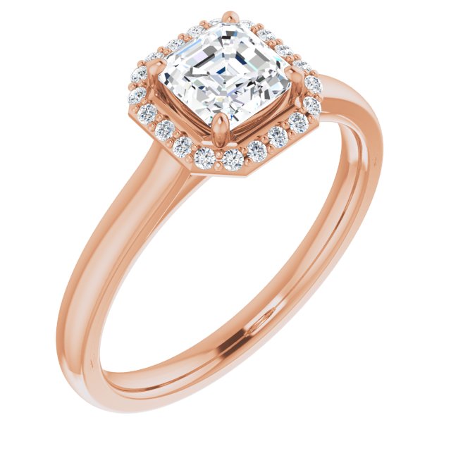 10K Rose Gold Customizable Halo-Styled Cathedral Asscher Cut Design