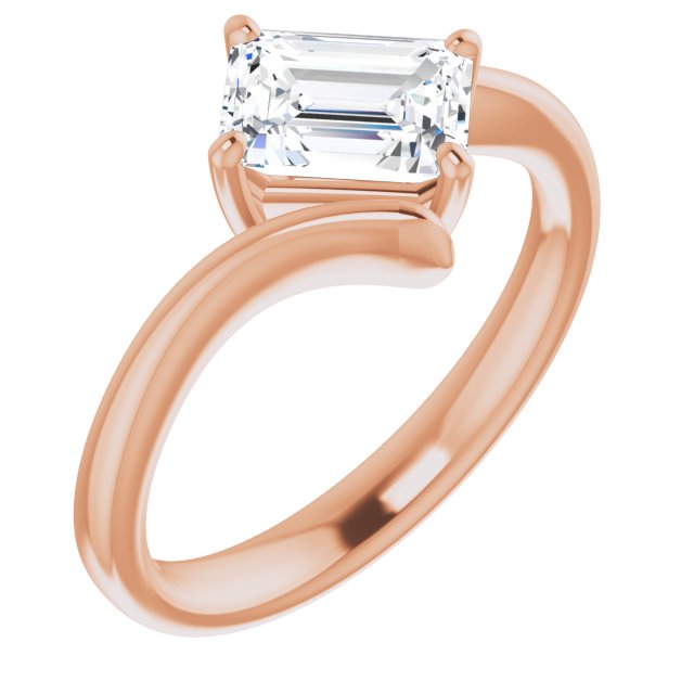 10K Rose Gold Customizable Emerald/Radiant Cut Solitaire with Thin, Bypass-style Band