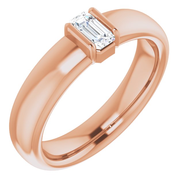 10K Rose Gold Customizable Bezel-set Emerald/Radiant Cut Solitaire with Thick Band