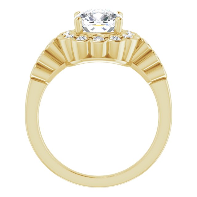Cubic Zirconia Engagement Ring- The Berkley (Customizable Cushion Cut Design with Round-bezel Halo and Band Accents)