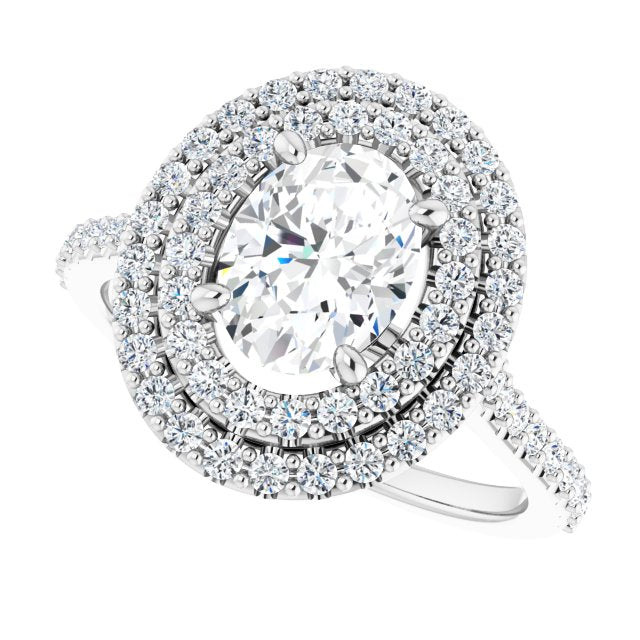 Cubic Zirconia Engagement Ring- The Danielle (Customizable Double-Halo Oval Cut Design with Accented Split Band)