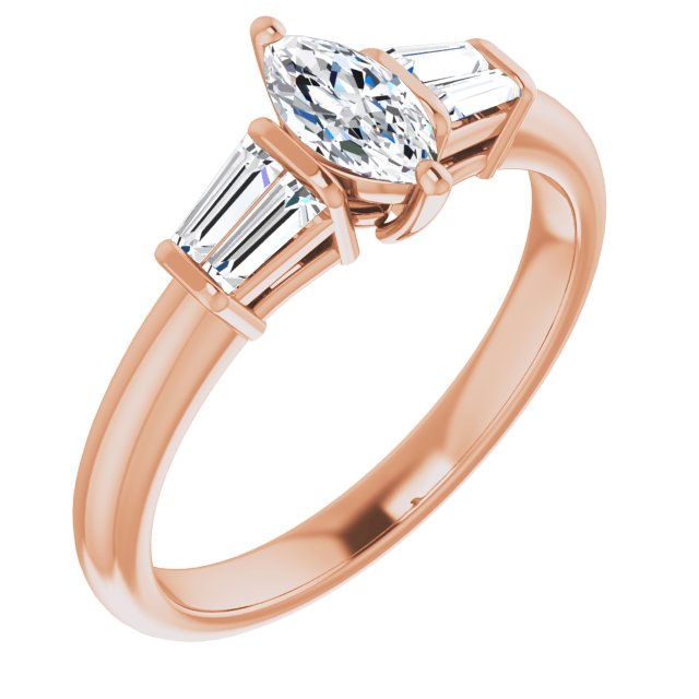 10K Rose Gold Customizable 5-stone Marquise Cut Style with Quad Tapered Baguettes