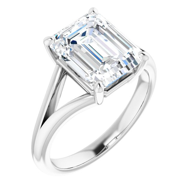 10K White Gold Customizable Emerald/Radiant Cut Solitaire with Tapered Split Band