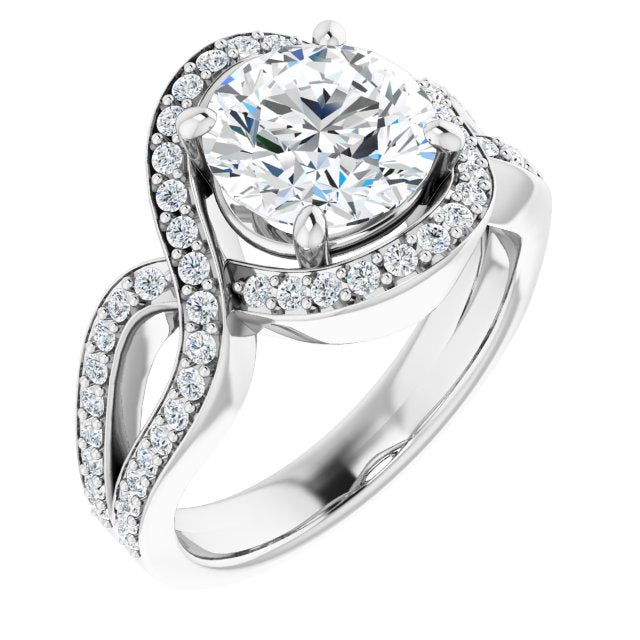 Cubic Zirconia Engagement Ring- The Effie (Customizable Round Cut Center with Infinity-inspired Split Shared Prong Band and Bypass Halo)
