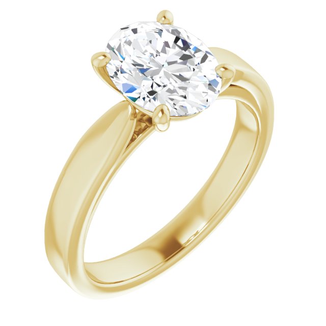 10K Yellow Gold Customizable Oval Cut Cathedral Solitaire with Wide Tapered Band