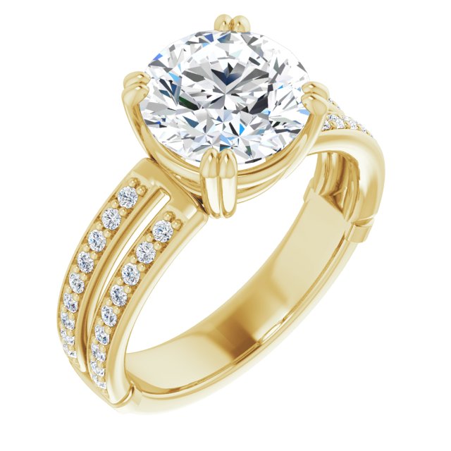 14K Yellow Gold Customizable Round Cut Design featuring Split Band with Accents