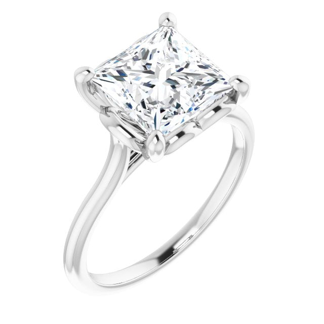 10K White Gold Customizable Cathedral-style Princess/Square Cut Solitaire with Decorative Heart Prong Basket