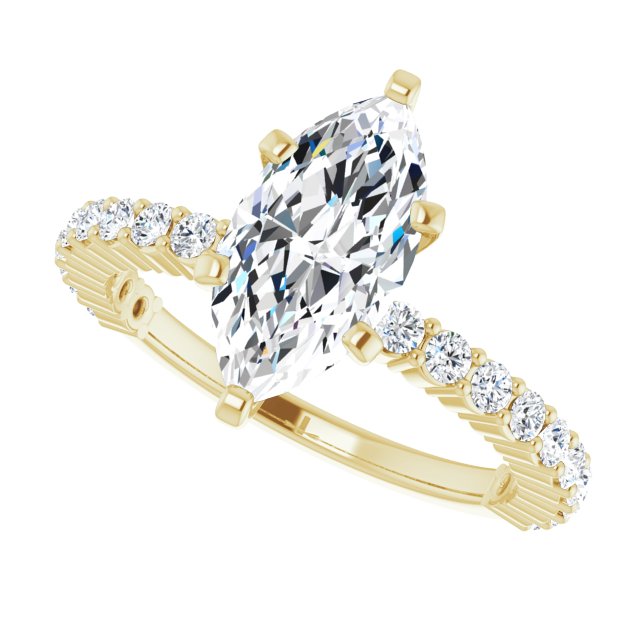 Cubic Zirconia Engagement Ring- The Thea (Customizable 6-prong Marquise Cut Design with Thin, Stackable Pavé Band)