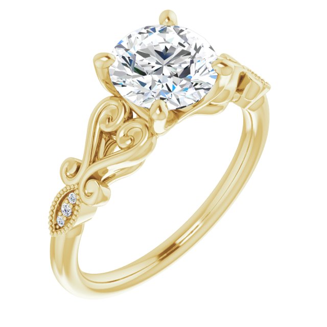 10K Yellow Gold Customizable 7-stone Design with Round Cut Center Plus Sculptural Band and Filigree