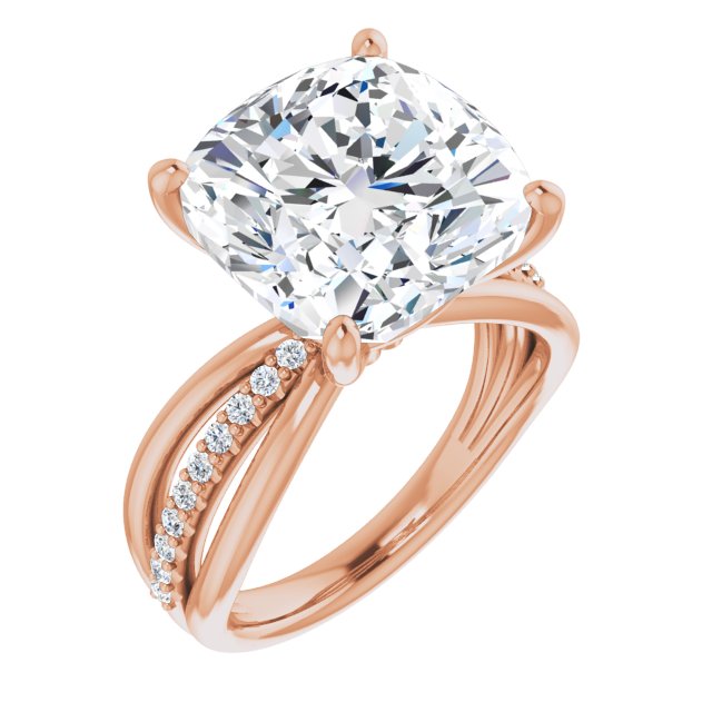 10K Rose Gold Customizable Cushion Cut Design with Tri-Split Accented Band