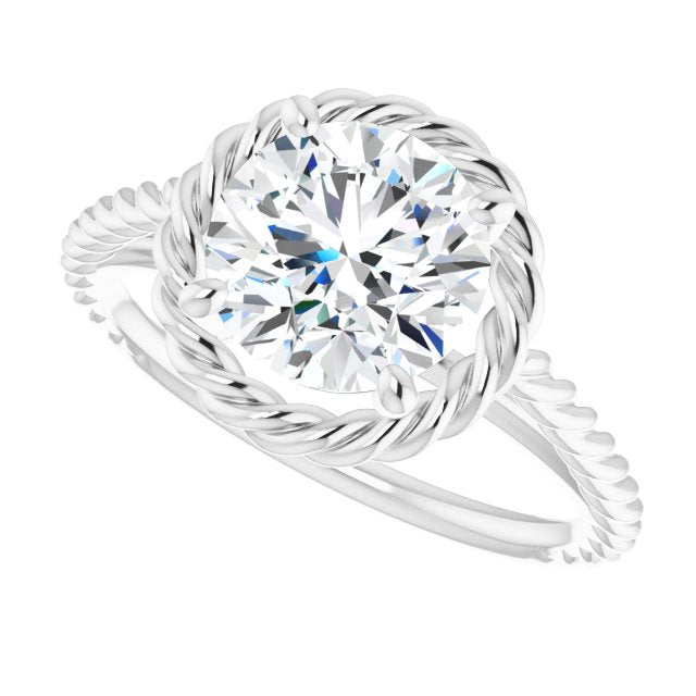 Cubic Zirconia Engagement Ring- The Carrington (Customizable Cathedral-set Round Cut Solitaire with Thin Rope-Twist Band)