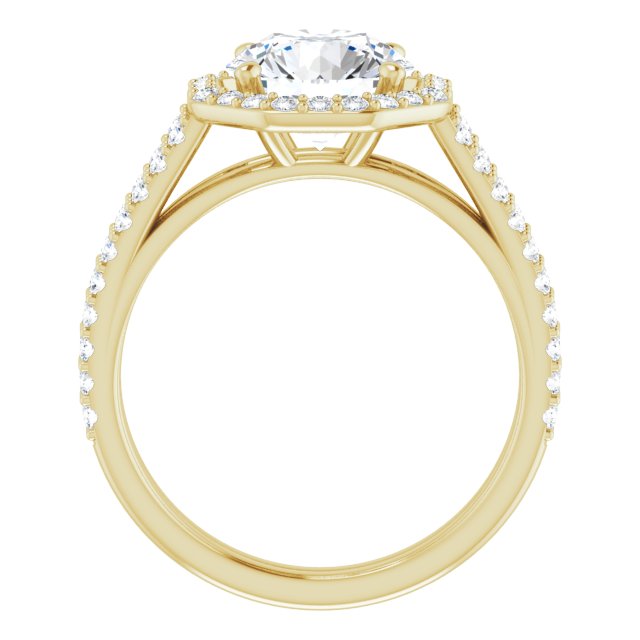 Cubic Zirconia Engagement Ring- The Danieela (Customizable Cathedral Round Cut Design with Geometric Halo & Split Pavé Band)