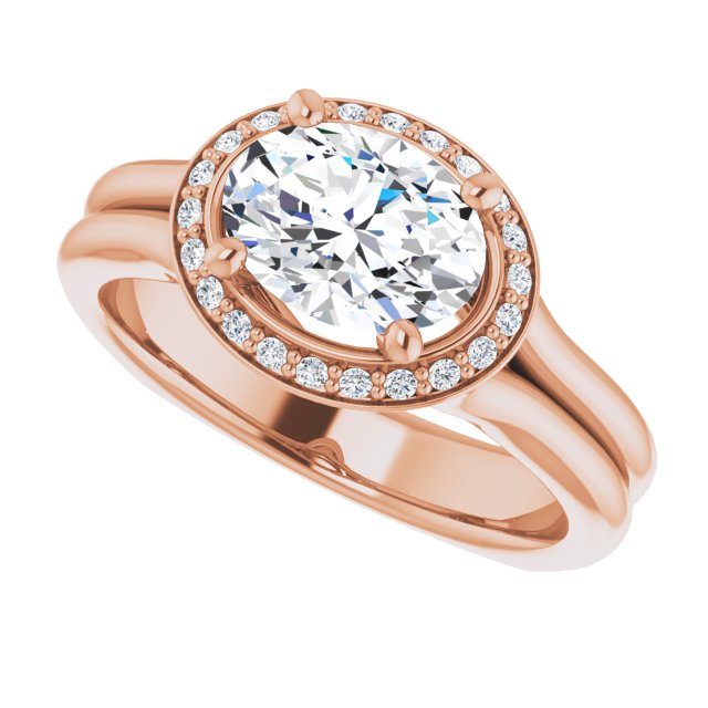 Cubic Zirconia Engagement Ring- The Elaine Li (Customizable Oval Cut Style with Halo, Wide Split Band and Euro Shank)
