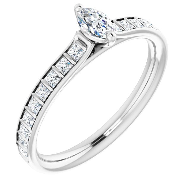 10K White Gold Customizable Marquise Cut Style with Princess Channel Bar Setting