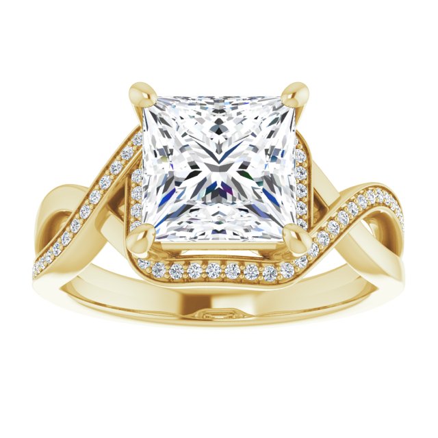 Cubic Zirconia Engagement Ring- The Ananya (Customizable Bypass-Halo-Accented Princess/Square Cut Center with Twisting Split Shared Prong Band)