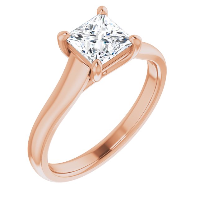 10K Rose Gold Customizable Princess/Square Cut Cathedral-Prong Solitaire with Decorative X Trellis