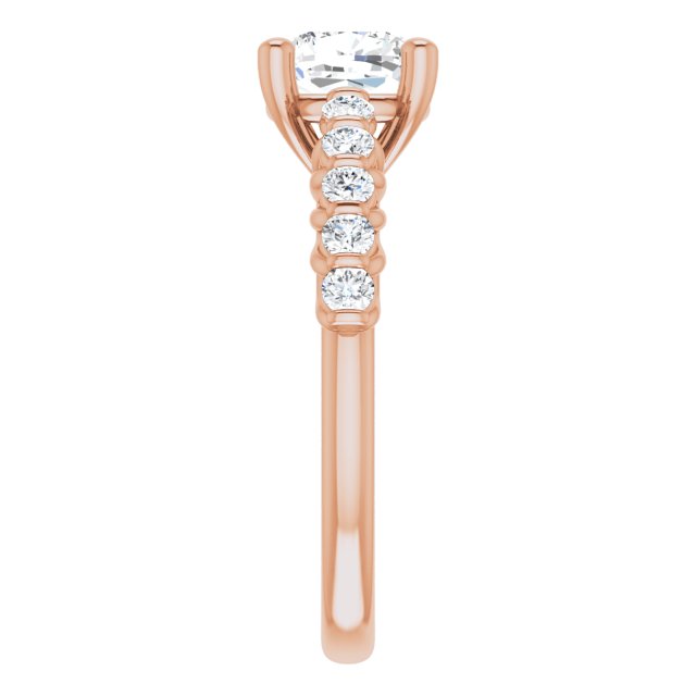Cubic Zirconia Engagement Ring- The Alaia (Customizable Cushion Cut Style with Round Bar-set Accents)