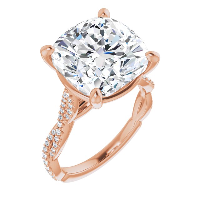 10K Rose Gold Customizable Cushion Cut Style with Thin and Twisted Micropavé Band