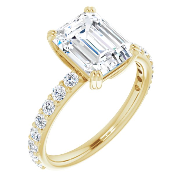 10K Yellow Gold Customizable Emerald/Radiant Cut Design with Large Round Cut 3/4 Band Accents