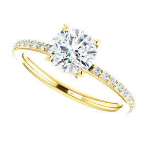 Cubic Zirconia Engagement Ring- The Delilah (Customizable Round Cut Petite Style with 3/4 Pavé Band)