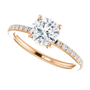 Cubic Zirconia Engagement Ring- The Delilah (Customizable Round Cut Petite Style with 3/4 Pavé Band)