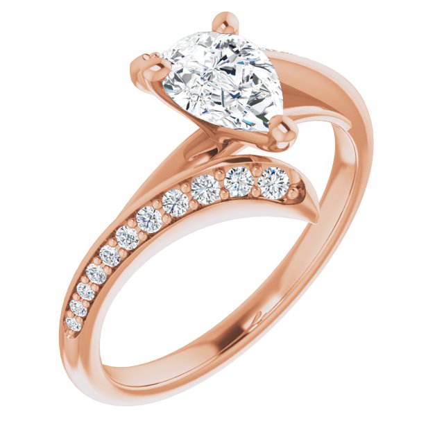 10K Rose Gold Customizable Pear Cut Style with Artisan Bypass and Shared Prong Band