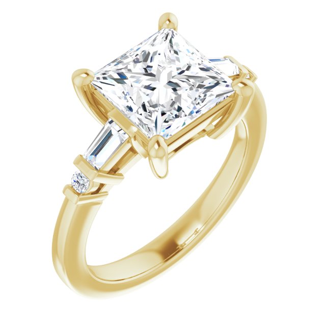 10K Yellow Gold Customizable 5-stone Baguette+Round-Accented Princess/Square Cut Design)