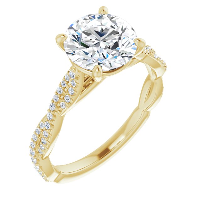 14K Yellow Gold Customizable Round Cut Style with Thin and Twisted Micropavé Band