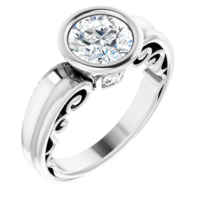 10K White Gold Customizable Bezel-set Round Cut Solitaire with Wide 3-sided Band